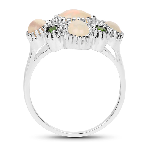 1.90 Carat Genuine Ethiopian Opal and Chrome Diopside .925 Sterling Silver Ring
