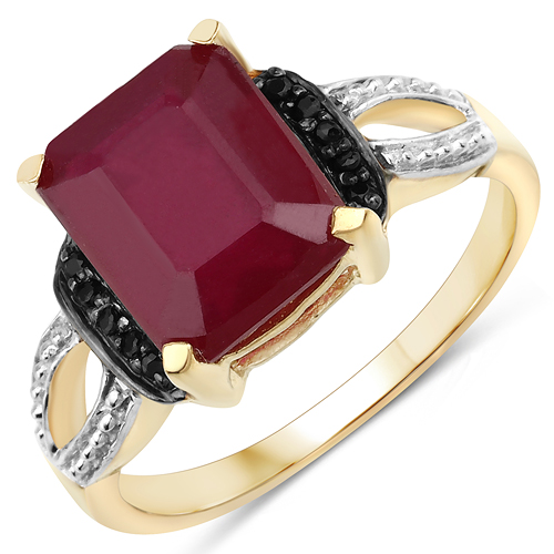 Ruby-4.32 Carat Glass Filled Ruby and Black Spinel .925 Sterling Silver Ring