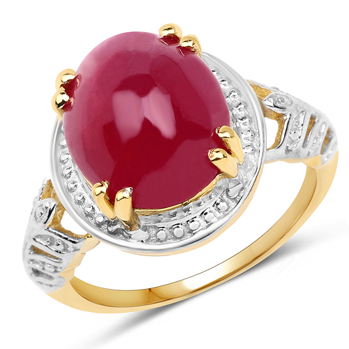 Ruby-14K Yellow Gold Plated 4.46 Carat Genuine Glass Filled Ruby .925 Sterling Silver Ring