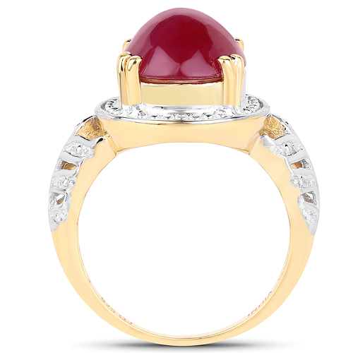 14K Yellow Gold Plated 4.46 Carat Genuine Glass Filled Ruby .925 Sterling Silver Ring