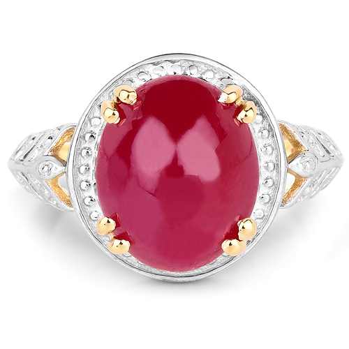 14K Yellow Gold Plated 4.46 Carat Genuine Glass Filled Ruby .925 Sterling Silver Ring