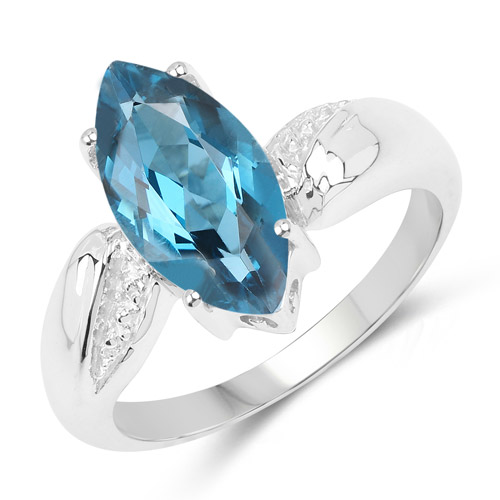Rings-3.05 Carat Genuine London Blue Topaz .925 Sterling Silver Ring