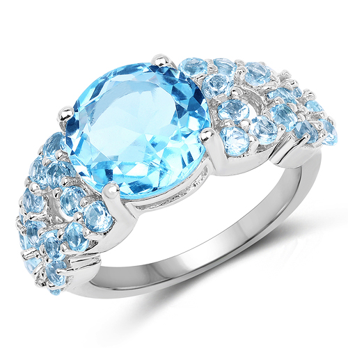 Rings-4.96 Carat Genuine Blue Topaz .925 Sterling Silver Ring