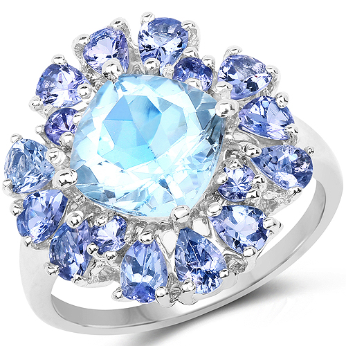 4.12 Carat Genuine Blue Topaz and Tanzanite .925 Sterling Silver Ring