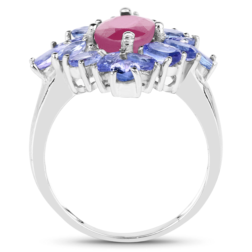 3.48 Carat Glass Filled Ruby and Tanzanite .925 Sterling Silver Ring