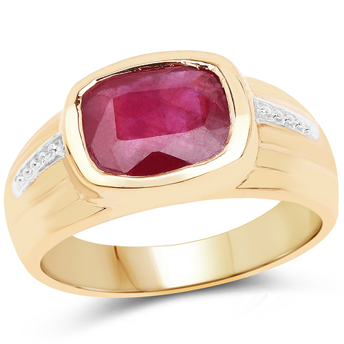 Ruby-14K Yellow Gold Plated 3.50 Carat Genuine Glass Filled Ruby .925 Sterling Silver Ring