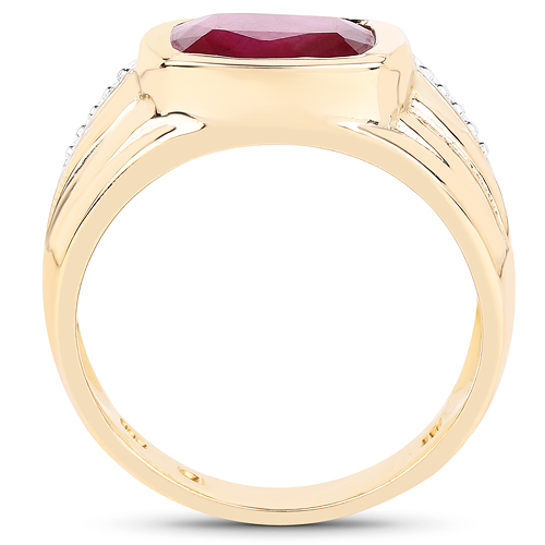 14K Yellow Gold Plated 3.50 Carat Genuine Glass Filled Ruby .925 Sterling Silver Ring