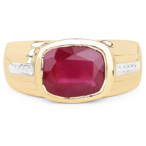 14K Yellow Gold Plated 3.50 Carat Genuine Glass Filled Ruby .925 Sterling Silver Ring