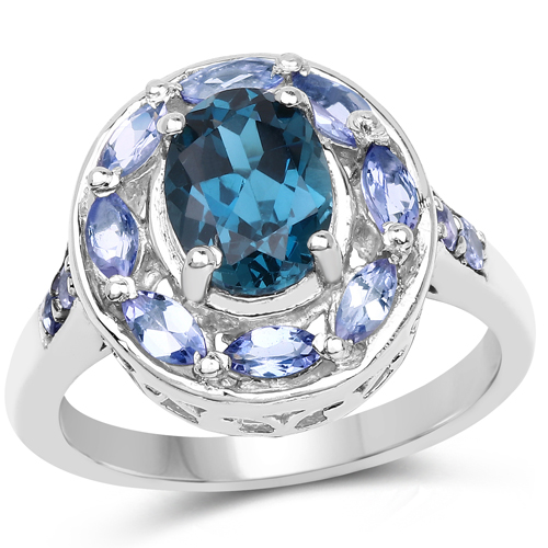 Rings-2.23 Carat Genuine London Blue Topaz and Tanzanite .925 Sterling Silver Ring
