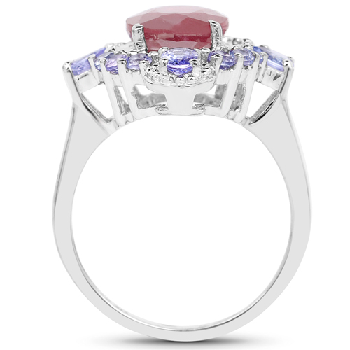 4.14 Carat Glass Filled Ruby and Tanzanite .925 Sterling Silver Ring