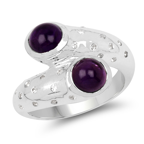 Amethyst-2.31 Carat Genuine Amethyst and White Topaz .925 Sterling Silver Ring