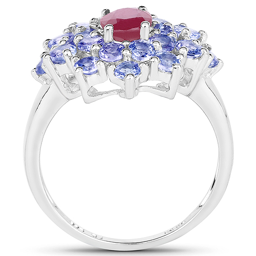 2.54 Carat Glass Filled Ruby and Tanzanite .925 Sterling Silver Ring