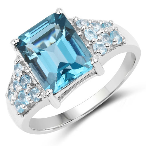 Rings-4.39 Carat Genuine London Blue Topaz and Swiss Blue Topaz .925 Sterling Silver Ring