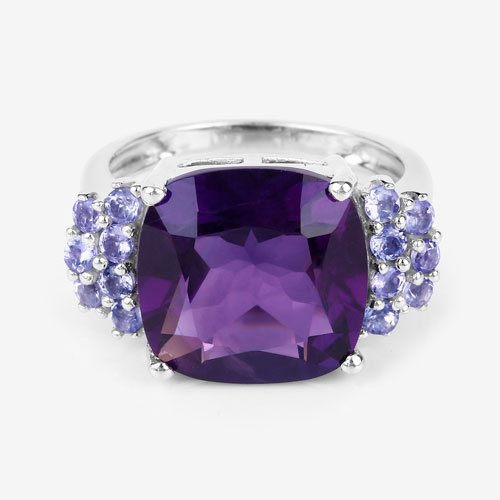 6.34 Carat Genuine Amethyst and Tanzanite .925 Sterling Silver Ring