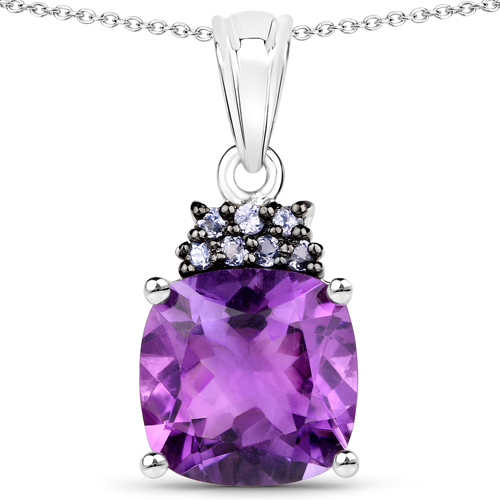 16.39 Carat Genuine Amethyst and Tanzanite .925 Sterling Silver 3 Piece Jewelry Set (Ring, Earrings, and Pendant w/ Chain)