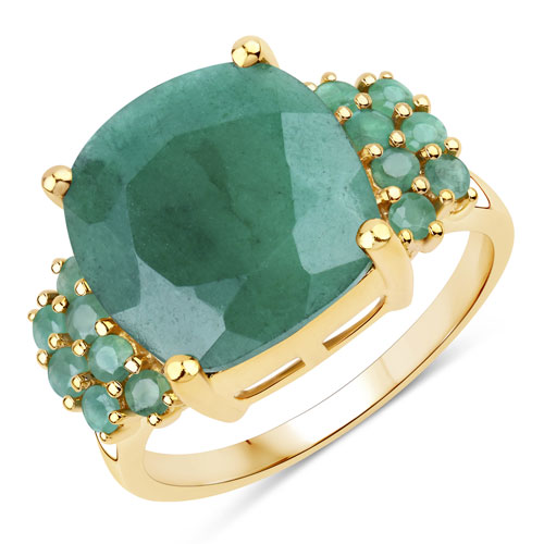 Emerald-5.97 Carat Dyed Emerald and Emerald .925 Sterling Silver Ring