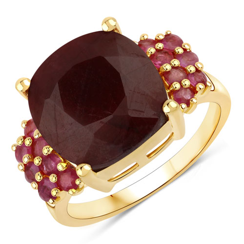 Ruby-7.63 Carat Dyed Ruby and Ruby .925 Sterling Silver Ring