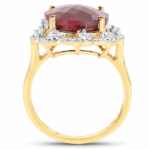 14K Yellow Gold Plated 10.18 Carat Dyed Ruby & White Topaz .925 Sterling Silver Ring
