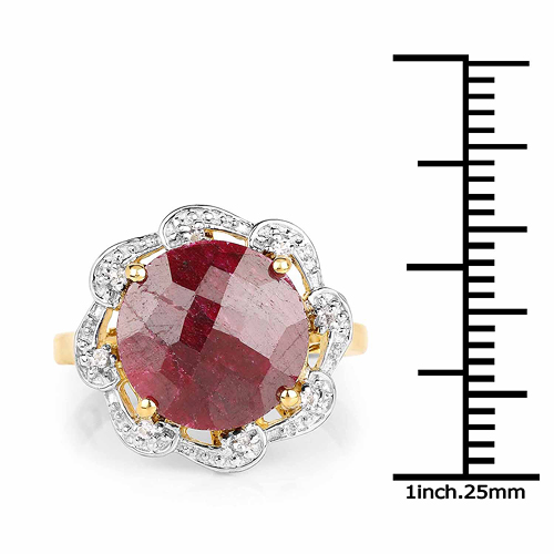 14K Yellow Gold Plated 10.18 Carat Dyed Ruby & White Topaz .925 Sterling Silver Ring