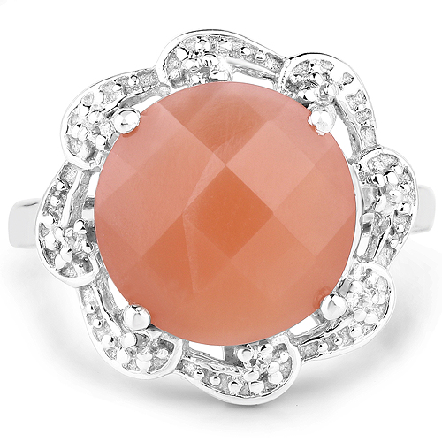 5.68 Carat Genuine Peach Moonstone and White Topaz .925 Sterling Silver Ring