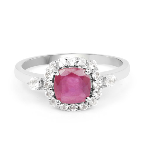 1.53 Carat Glass Filled Ruby and White Topaz .925 Sterling Silver Ring