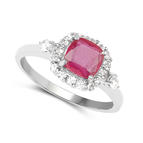 1.53 Carat Glass Filled Ruby and White Topaz .925 Sterling Silver Ring