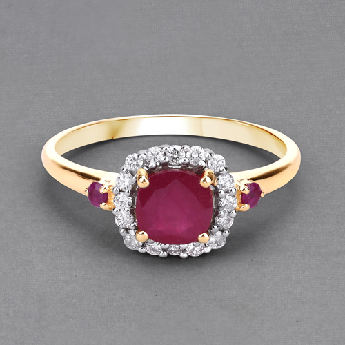 2.00 Carat Glass Filled Ruby and White Diamond 14K Yellow Gold Ring