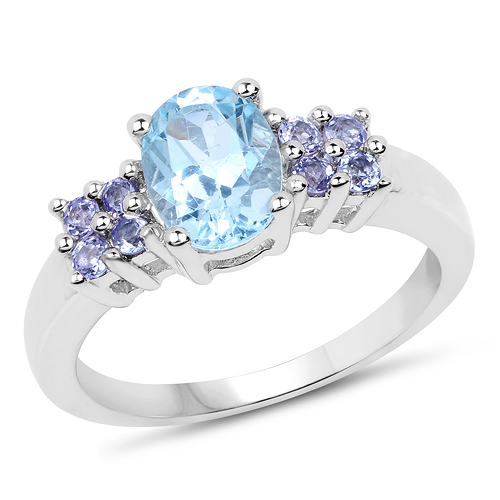Rings-1.84 Carat Genuine Blue Topaz and Tanzanite .925 Sterling Silver Ring