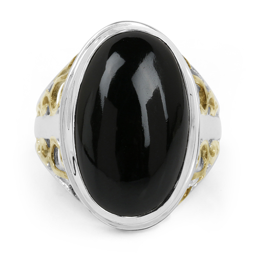 Two Tone Plated 10.92 Carat Genuine Black Onyx .925 Sterling Silver Ring