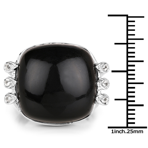 14.04 Carat Genuine Black Onyx & White Topaz .925 Sterling Silver Ring
