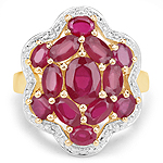 14K Yellow Gold Plated 4.18 Carat Genuine Glass Filled Ruby .925 Sterling Silver Ring