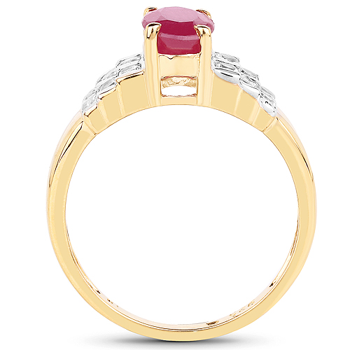 14K Yellow Gold Plated 1.33 Carat Glass Filled Ruby and White Topaz .925 Sterling Silver Ring