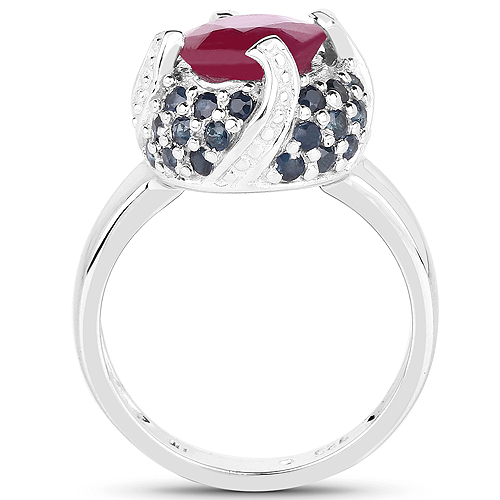 3.70 Carat Glass Filled Ruby and Blue Sapphire .925 Sterling Silver Ring