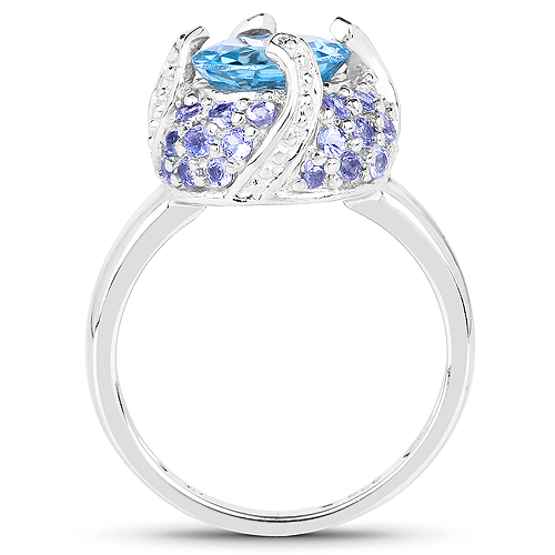 3.13 Carat Genuine Swiss Blue Topaz and Tanzanite .925 Sterling Silver Ring