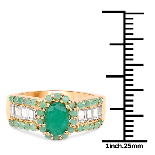 2.17 Carat Genuine Emerald and White Topaz.925 Sterling Silver Ring