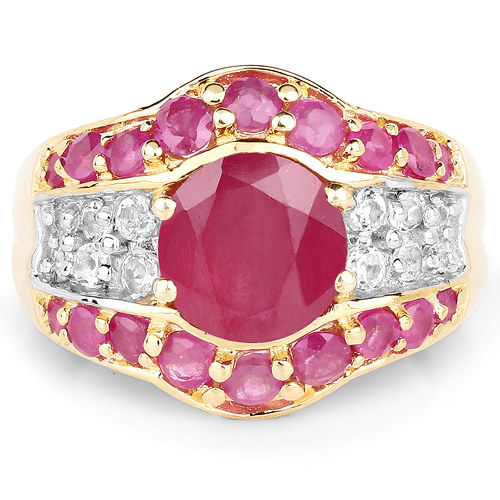 14K Yellow Gold Plated 4.10 Carat Genuine Glass Filled Ruby .925 Sterling Silver Ring