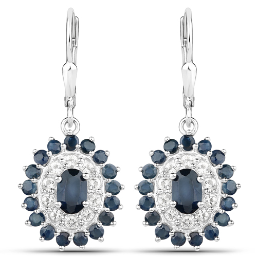 7.07 Carat Genuine Blue Sapphire and White Topaz .925 Sterling Silver 3 Piece Jewelry Set (Ring, Earrings, and Pendant w/ Chain)