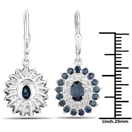 7.07 Carat Genuine Blue Sapphire and White Topaz .925 Sterling Silver 3 Piece Jewelry Set (Ring, Earrings, and Pendant w/ Chain)