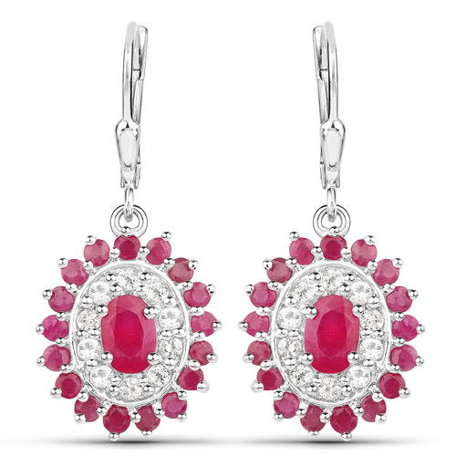 7.30 Carat Genuine Ruby and White Topaz .925 Sterling Silver 3 Piece Jewelry Set (Ring, Earrings, and Pendant w/ Chain)