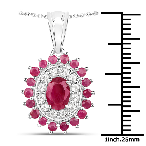 7.30 Carat Genuine Ruby and White Topaz .925 Sterling Silver 3 Piece Jewelry Set (Ring, Earrings, and Pendant w/ Chain)