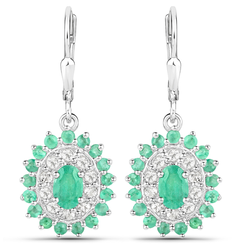 6.53 Carat Genuine Zambian Emerald and White Topaz .925 Sterling Silver 3 Piece Jewelry Set (Ring, Earrings, and Pendant w/ Chain)