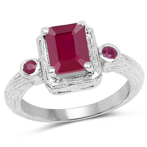 2.01 Carat Glass Filled Ruby .925 Sterling Silver Ring