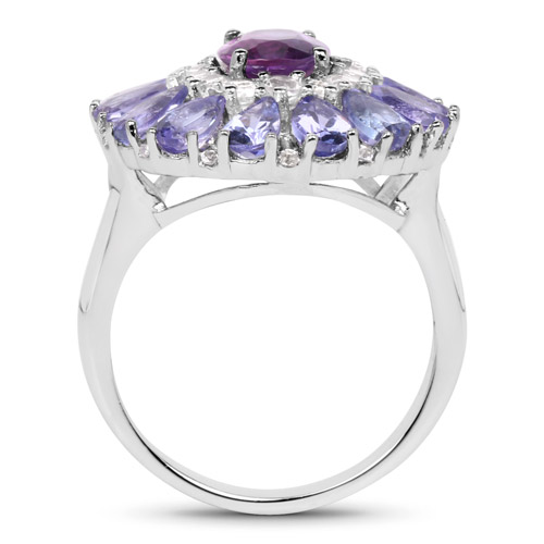 4.86 Carat Genuine Amethyst, Tanzanite and White Topaz .925 Sterling Silver Ring