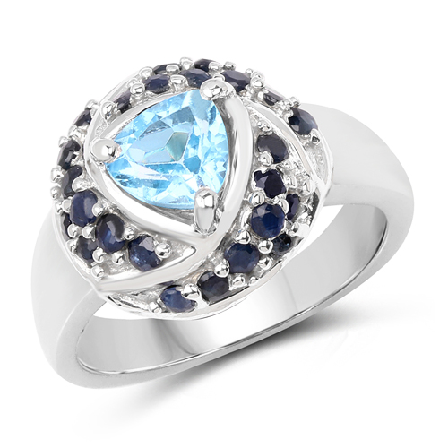 Rings-1.61 Carat Genuine Swiss Blue Topaz & Blue Sapphire .925 Sterling Silver Ring