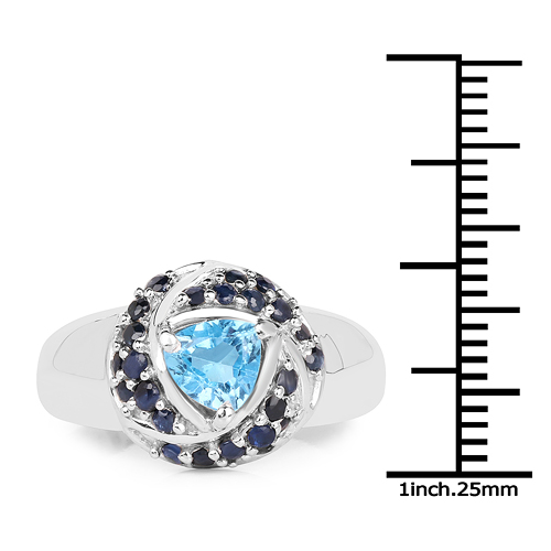 1.61 Carat Genuine Swiss Blue Topaz & Blue Sapphire .925 Sterling Silver Ring
