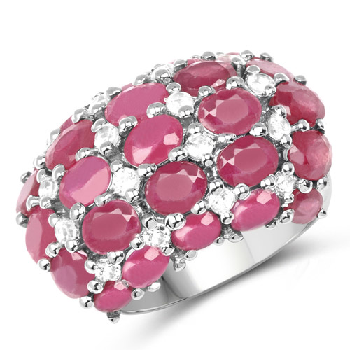 Ruby-8.54 Carat Glass Filled Ruby and White Topaz .925 Sterling Silver Ring