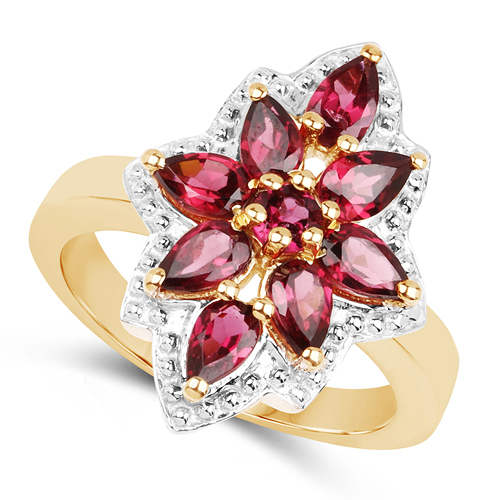 14K Yellow Gold Plated 2.36 Carat Genuine Rhodolite .925 Sterling Silver Ring