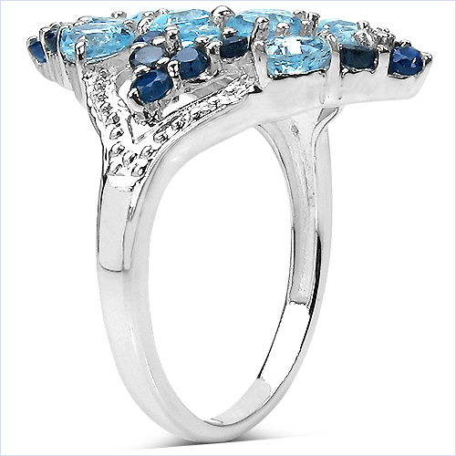 2.96 Carat Genuine Blue Topaz & Blue Sapphire .925 Sterling Silver Ring