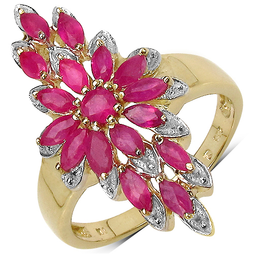 Ruby-14K Yellow Gold Plated 2.04 Carat Genuine Ruby .925 Sterling Silver Ring