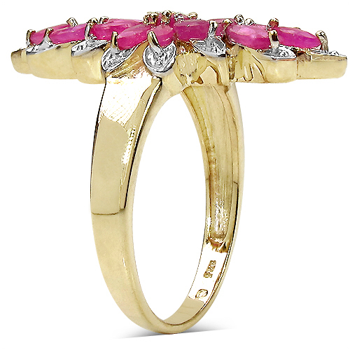 14K Yellow Gold Plated 2.04 Carat Genuine Ruby .925 Sterling Silver Ring
